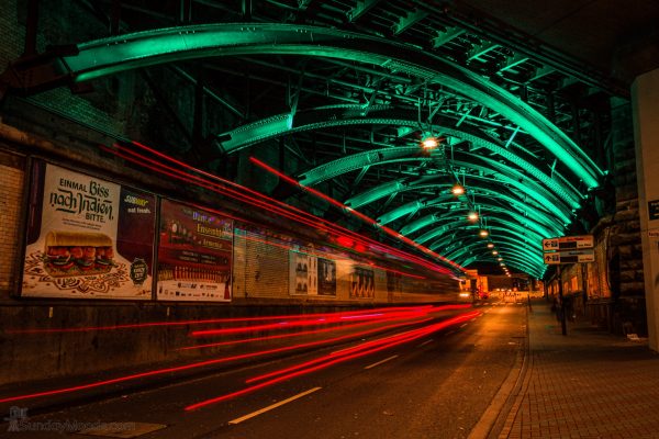 Köln; Railway tunnel with moving bus